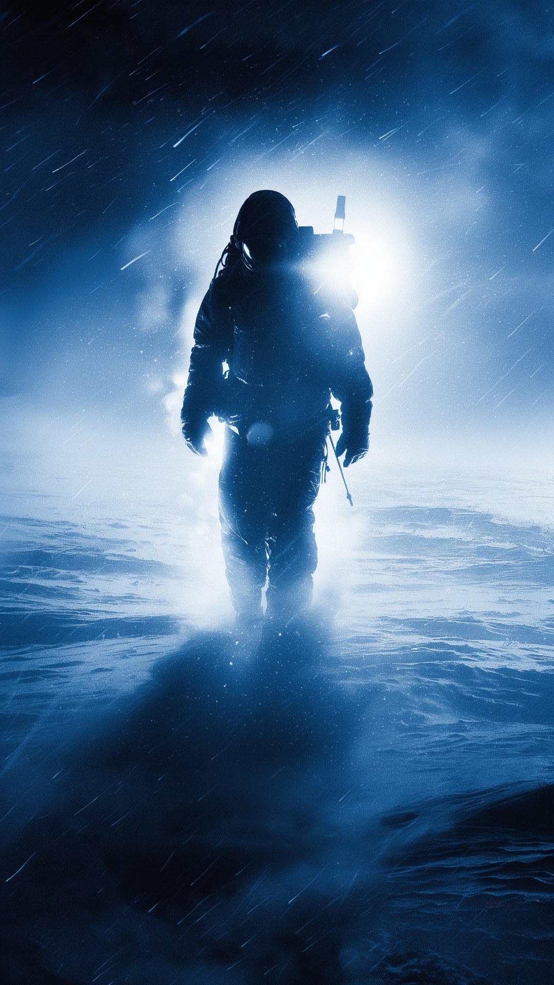 An isolated research outpost buried in snow and darkness, suggesting paranoia, silence, and the unease of The Thing.